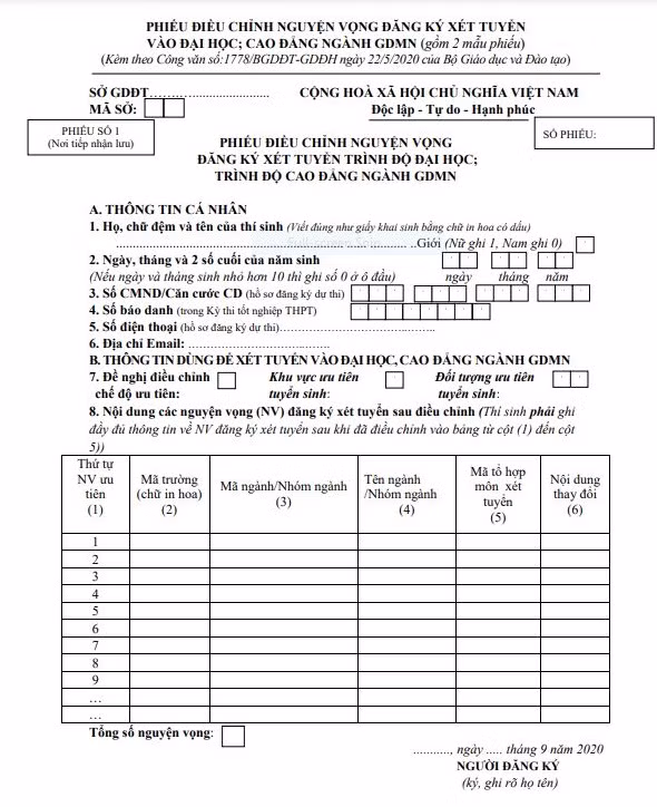 Phiếu số 1 nộp cho Nơi tiếp nhận Phiếu số 1 nộp cho Nơi tiếp nhận