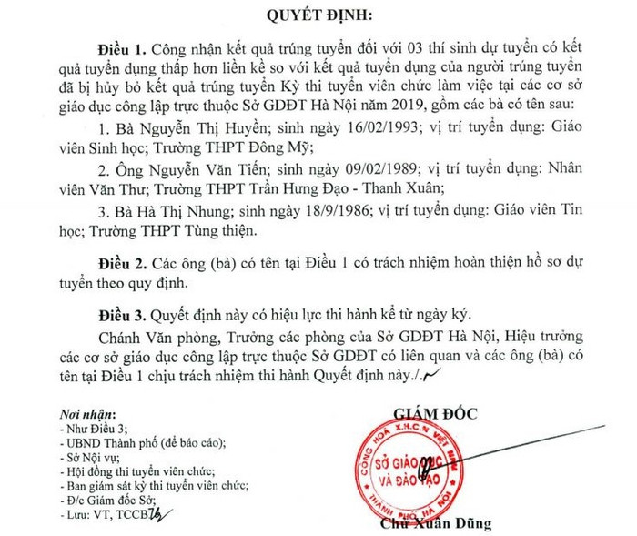 Quyết định của Sở Giáo dục và Đào tạo Hà Nội (ảnh chụp tư liệu) Quyết định của Sở Giáo dục và Đào tạo Hà Nội (ảnh chụp tư liệu)
