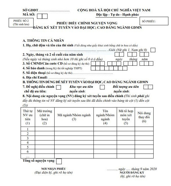 Phiếu số 2 thí sinh lưu Phiếu số 2 thí sinh lưu