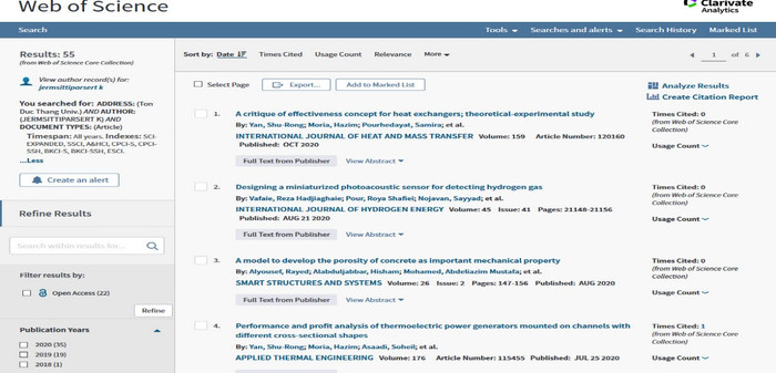 Ảnh chụp từ Web of Science, ngày 03/09/2020 Ảnh chụp từ Web of Science, ngày 03/09/2020
