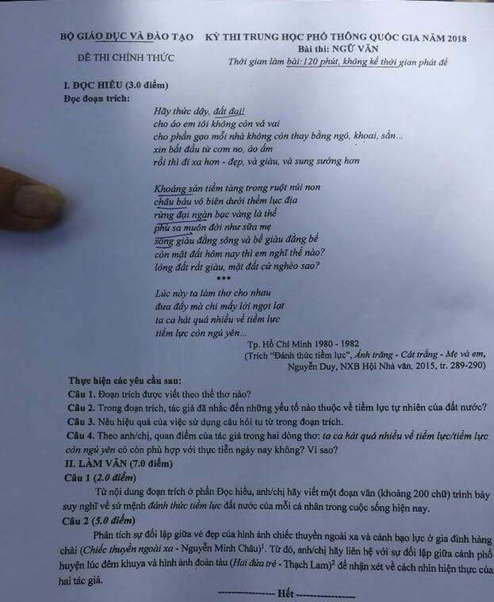 Đề thi môn Ngữ văn Đề thi môn Ngữ văn