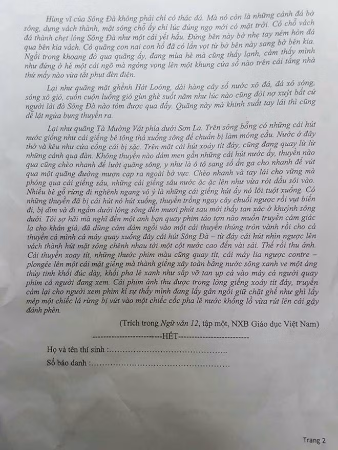 Đề thi thử Ngữ văn trung học phổ thông quốc gia tại Hà Nội ảnh 2