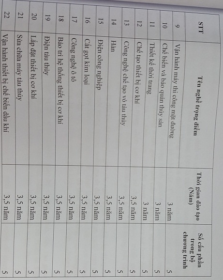 Danh sách 22 bộ chương trình cho 22 nghề trọng điểm cấp độ quốc tế mà Tổng Cục giáo dục nghề nghiệp (Bộ Lao động - Thương binh và xã hội) tiếp nhận từ Cộng hòa liên bang Đức (Ảnh chụp tài liệu)