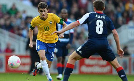 Oscar (áo vàng) vẫn chưa ký hợp đồng với Chelsea