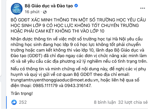 Thông báo của Bộ Giáo dục và Đào tạo Thông báo của Bộ Giáo dục và Đào tạo