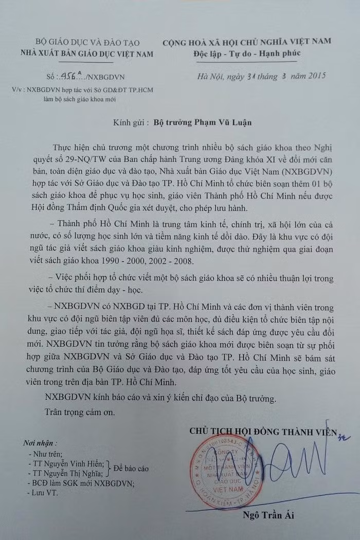 Ông Ngô Trần Ái là người ký văn bản gửi Bộ trưởng Phạm Vũ Luận để đề xuất hợp tác giữa nhà xuất bản giáo dục với Sở Giáo dục và Đào tạo thành phố Hồ Chí Minh (ảnh tư liệu).