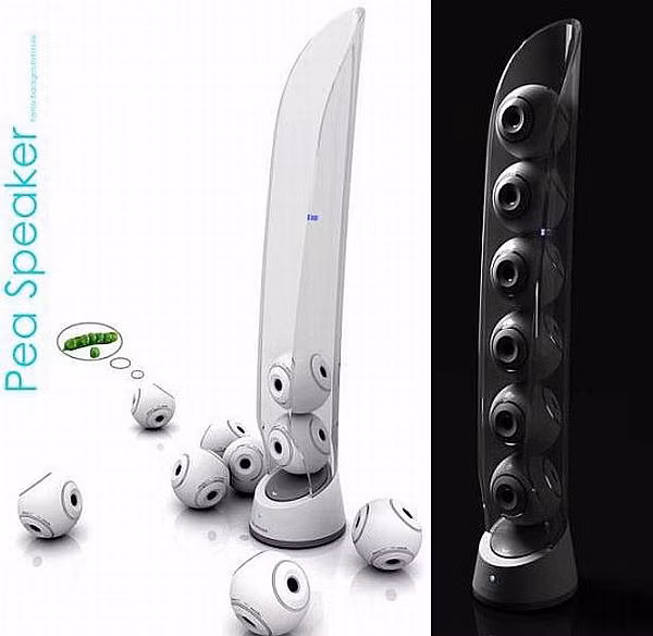 9. Bộ loa hạt đậu- Pea speaker Từ ý muốn thay đổi các mẫu loa truyền thống, nhà thiết kế Lu Le đã sáng tạo ra mẫu loa Pea (hình hạt đậu ) lạ mắt này. Loa gồm bẩy loa nhỏ hình tròn giống như quả bóng, có khả năng kết nối Bluetooth, sạc cảm ứng nhờ các hạt ion cùng với bộ phận bao ngoài để kiểm soát âm thanh của toàn hệ thống. Đây thực sự là một ý tưởng vô cùng sáng tạo, đáp ứng mong muốn mở rộng vùng âm thanh. 9. Bộ loa hạt đậu- Pea speaker Từ ý muốn thay đổi các mẫu loa truyền thống, nhà thiết kế Lu Le đã sáng tạo ra mẫu loa Pea (hình hạt đậu ) lạ mắt này. Loa gồm bẩy loa nhỏ hình tròn giống như quả bóng, có khả năng kết nối Bluetooth, sạc cảm ứng nhờ các hạt ion cùng với bộ phận bao ngoài để kiểm soát âm thanh của toàn hệ thống. Đây thực sự là một ý tưởng vô cùng sáng tạo, đáp ứng mong muốn mở rộng vùng âm thanh.