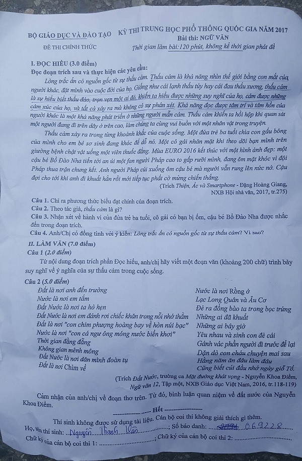 Đề và hướng dẫn giải đề thi quốc gia môn Ngữ văn ảnh 1 Đề và hướng dẫn giải đề thi quốc gia môn Ngữ văn ảnh 1