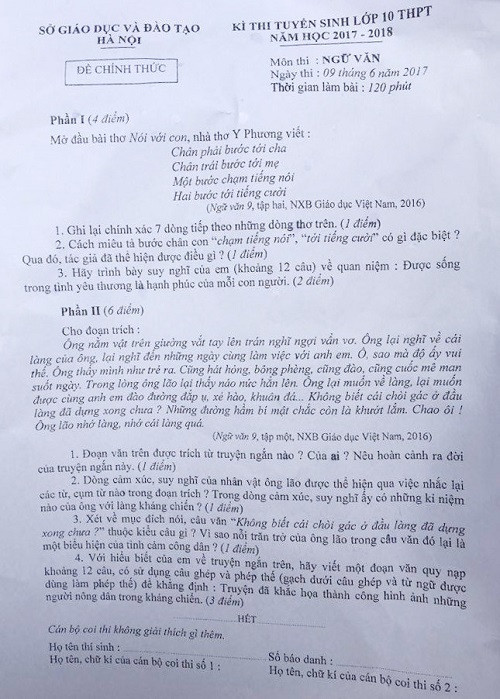 Đề thi môn Ngữ văn của Hà Nội với thời gian làm bài trong 120 phút (Ảnh: Thùy Linh) Đề thi môn Ngữ văn của Hà Nội với thời gian làm bài trong 120 phút (Ảnh: Thùy Linh)