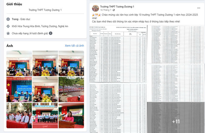 Thông báo học sinh trúng tuyển vào Trường Trung học phổ thông Tương Dương 1. Ảnh chụp màn hình danh sách tt tương dương 1.jpg