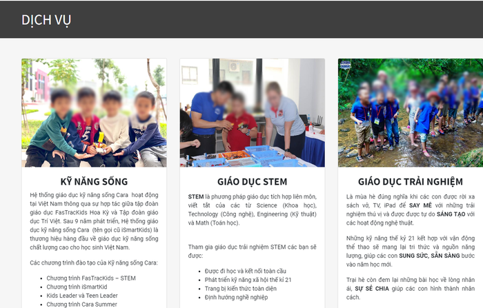 Các dịch vụ được Công ty giáo dục Trí Việt quảng bá trong đó có dịch vụ giáo dục STEM. Ảnh chụp màn hình Screenshot 2024-09-30 140905.png