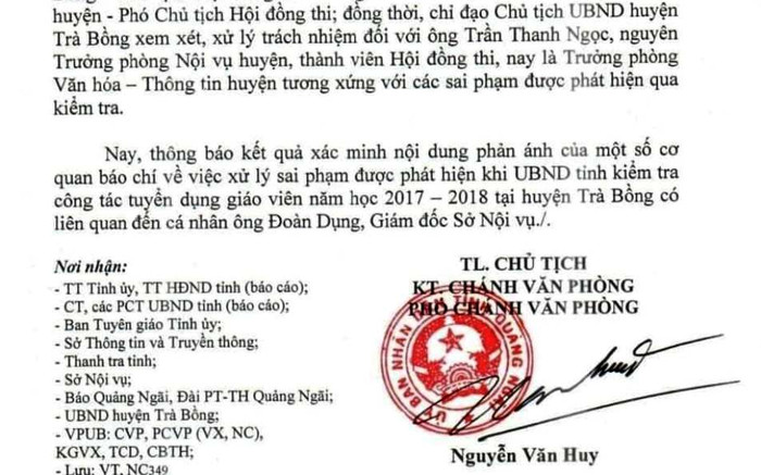 Giám đốc sở Nội vụ Quảng Ngãi được xác định có gửi gắm thí sinh trong kỳ thi tuyển giáo viên. Ảnh: AP Giám đốc sở Nội vụ Quảng Ngãi được xác định có gửi gắm thí sinh trong kỳ thi tuyển giáo viên. Ảnh: AP