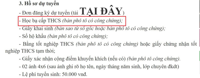 Đây là yêu cầu về hồ sơ tuyển sinh năm học 2021-2022 của một trường trung học phổ thông tỉnh Lai Châu (ảnh chụp màn hình) Đây là yêu cầu về hồ sơ tuyển sinh năm học 2021-2022 của một trường trung học phổ thông tỉnh Lai Châu (ảnh chụp màn hình)