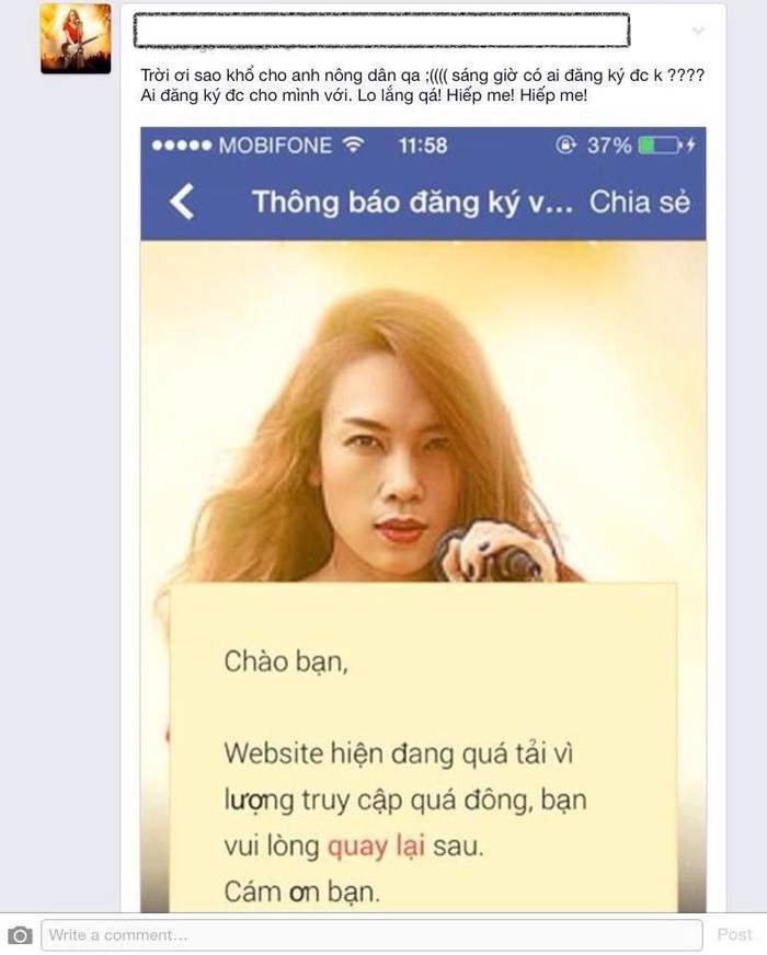 Một fan lo lắng khi không truy cập được vào web để đăng kí vé. Một fan lo lắng khi không truy cập được vào web để đăng kí vé.