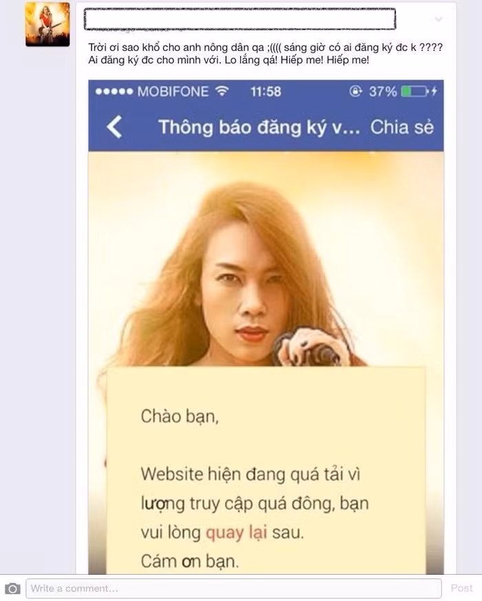 Một fan lo lắng khi không truy cập được vào web để đăng kí vé. Một fan lo lắng khi không truy cập được vào web để đăng kí vé.