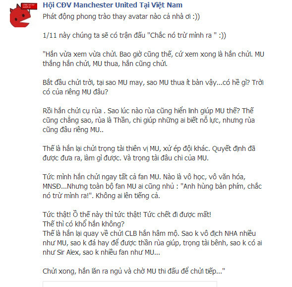 Fanpage của cổ động viên MU lên tiếng dằn mặt Anti fan. Fanpage của cổ động viên MU lên tiếng dằn mặt Anti fan.