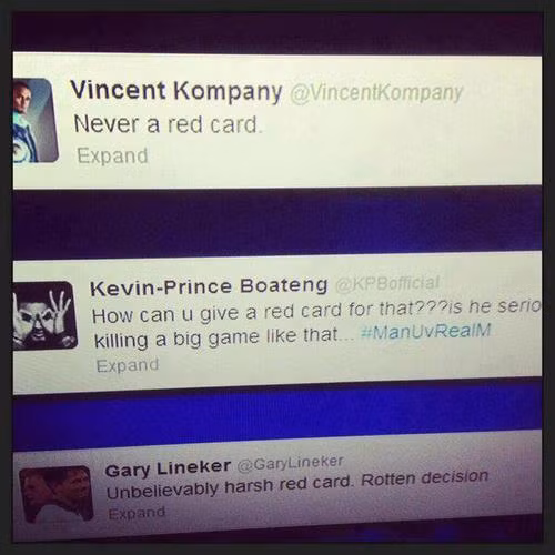 Vicente Company đã bày tỏ sự bức xúc về chiếc thẻ đỏ mà Nani phải nhận trên trang Twitter của mình: "Không thể là thẻ đỏ được!"