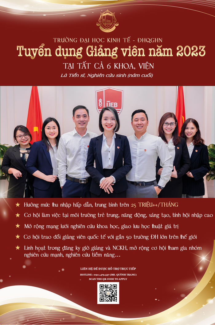 Trường Đại học Kinh tế sẽ tính thu nhập theo năng lực cá nhân, trung bình trên 25 triệu++/tháng (lương tối thiểu hàng tháng mức 15 triệu/tháng)