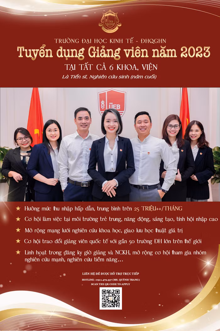 Trường Đại học Kinh tế sẽ tính thu nhập theo năng lực cá nhân, trung bình trên 25 triệu++/tháng (lương tối thiểu hàng tháng mức 15 triệu/tháng)