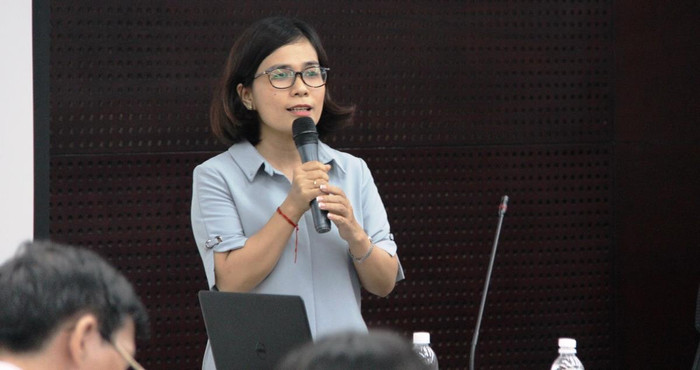 Tiến sĩ Nguyễn Thị Mỹ Hương - Phó Viện trưởng phụ trách Viện Nghiên cứu đào tạo Việt Anh trình bày về khởi nghiệp trong các trường đại học. Ảnh: TT Tiến sĩ Nguyễn Thị Mỹ Hương - Phó Viện trưởng phụ trách Viện Nghiên cứu đào tạo Việt Anh trình bày về khởi nghiệp trong các trường đại học. Ảnh: TT