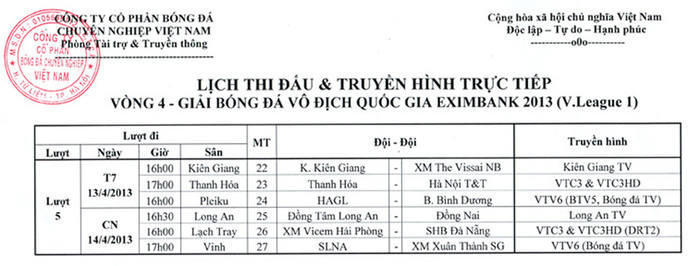 Lịch thi đấu và tường thuật trực tiếp cụ thể 6 trận đấu của vòng 5 V-League. Lịch thi đấu và tường thuật trực tiếp cụ thể 6 trận đấu của vòng 5 V-League.