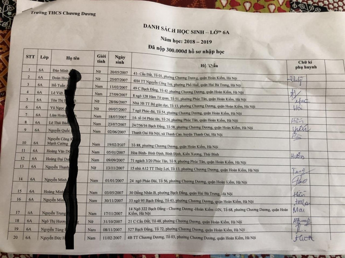 Trường Trung học Cơ sở Chương Dương đã thu 300.000 đồng/học sinh lớp 6A (ảnh do bạn đọc cung cấp). Trường Trung học Cơ sở Chương Dương đã thu 300.000 đồng/học sinh lớp 6A (ảnh do bạn đọc cung cấp).