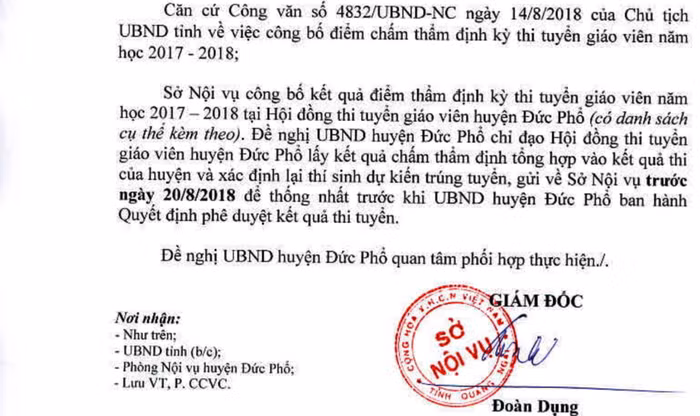 Kết quả chấm thẩm định lần 3 của sở Nội vụ Quảng Ngãi đã phát hiện nhiều sai sót tại Hội đồng thi tuyển giáo viên huyện Đức Phổ. Ảnh: AP