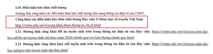 Các điều kiện đảm bảo chất lượng trong Đề án tuyển sinh 2024 của Học viện Y - Dược học cổ truyền Việt Nam được thực hiện công khai theo Thông tư 36/2017/TT-BGDĐT. Screenshot_3.jpg