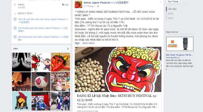 Hanoi Gift Fair đăng tải trên Facebook Hanoi Japan Festival về việc đăng ký gian hàng tại Lễ hội Nhật Bản Setsubun Hanoi Gift Fair đăng tải trên Facebook Hanoi Japan Festival về việc đăng ký gian hàng tại Lễ hội Nhật Bản Setsubun