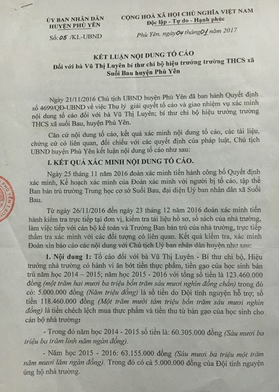 Thầy Cường chưa đồng ý với kết luận thanh tra số 05/KL-UBND của Ủy ban nhân dân huyện Phù Yên (ảnh MC) Thầy Cường chưa đồng ý với kết luận thanh tra số 05/KL-UBND của Ủy ban nhân dân huyện Phù Yên (ảnh MC)