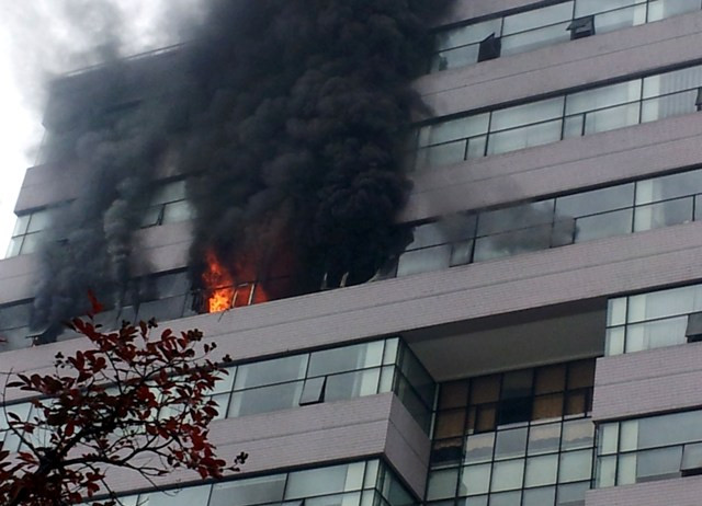 Vụ cháy khởi phát từ một phòng của tầng 9 và bốc khói ngùn ngụt sang các phòng bên cạnh và tâng tiếp theo.