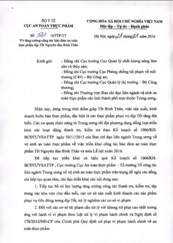 Công văn của Cục An toàn thực phẩm gửi các đơn vị đề nghị tăng xử phạt vi phạm về an toàn thực phẩm theo Nghị định 178/ 2013 của Chính phủ Công văn của Cục An toàn thực phẩm gửi các đơn vị đề nghị tăng xử phạt vi phạm về an toàn thực phẩm theo Nghị định 178/ 2013 của Chính phủ