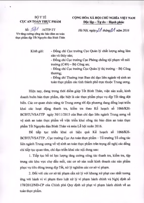 Công văn của Cục An toàn thực phẩm gửi các đơn vị đề nghị tăng xử phạt vi phạm về an toàn thực phẩm theo Nghị định 178/ 2013 của Chính phủ Công văn của Cục An toàn thực phẩm gửi các đơn vị đề nghị tăng xử phạt vi phạm về an toàn thực phẩm theo Nghị định 178/ 2013 của Chính phủ