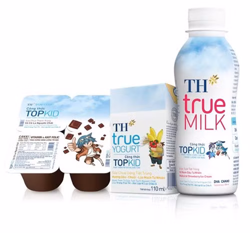 Hai sản phẩm sữa chua ăn thanh trùng TH true YOGURT công thức TOPKID Sô Cô La nguyên chất và sữa chua uống tiệt trùng TH true YOGURT công thức TOPKID hương Dâu – Chuối – Lúa Mạch đạt giải Vàng “Sản phẩm tiêu biểu của năm 2016” - ảnh nguồn TH