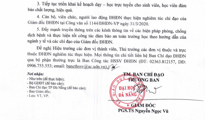 Đại học Đà Nẵng thông báo cho sinh viên tiếp tục nghỉ học đến hết ngày 26/4 vì dịch bệnh Covid-19. Ảnh: AN Đại học Đà Nẵng thông báo cho sinh viên tiếp tục nghỉ học đến hết ngày 26/4 vì dịch bệnh Covid-19. Ảnh: AN