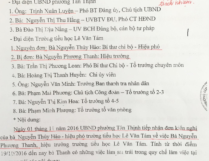 Việc bà Nguyễn Phương Thanh bị đơn được tham gia vào thành phần giải quyết đơn thư của bà Nguyễn Thúy Hảo là sai phạm (ảnh do bà Nguyễn Thúy Hảo cung cấp).