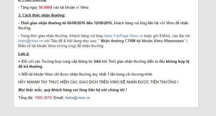 Thể lệ và lưu ý trúng thưởng khi chương trình bắt đầu - ảnh do khách hàng cung cấp.