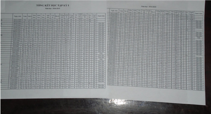 Bảng điểm tổng kết rất đẹp của học sinh lớp 12. Ảnh do người viết cung cấp