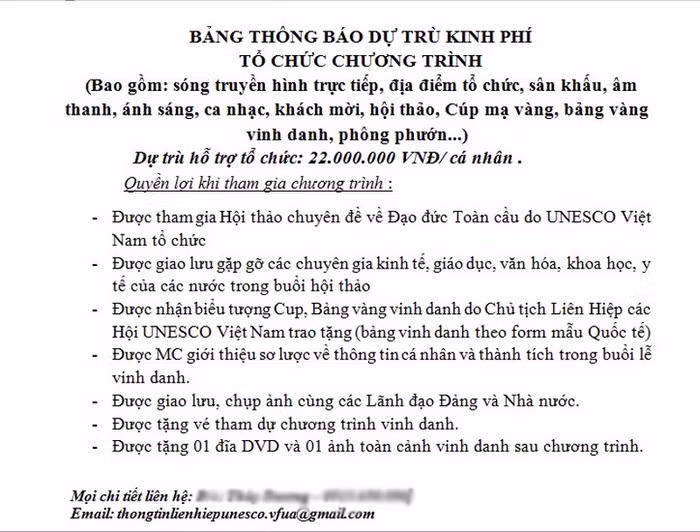 Được UNESCO Việt Nam vinh danh, phải nộp tiền! ảnh 1 Được UNESCO Việt Nam vinh danh, phải nộp tiền! ảnh 1