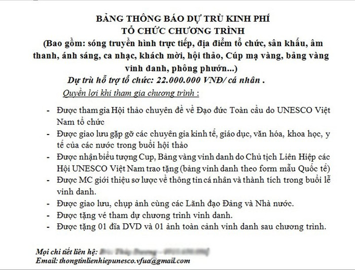 Được UNESCO Việt Nam vinh danh, phải nộp tiền! ảnh 1 Được UNESCO Việt Nam vinh danh, phải nộp tiền! ảnh 1
