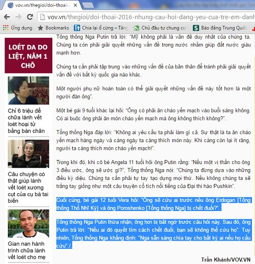 “Ông sẽ cứu ai nếu…ông Poroshenko [Tổng thống Nga] bị chết đuối”(Ảnh chụp màn hình ngày 15/4/2016)