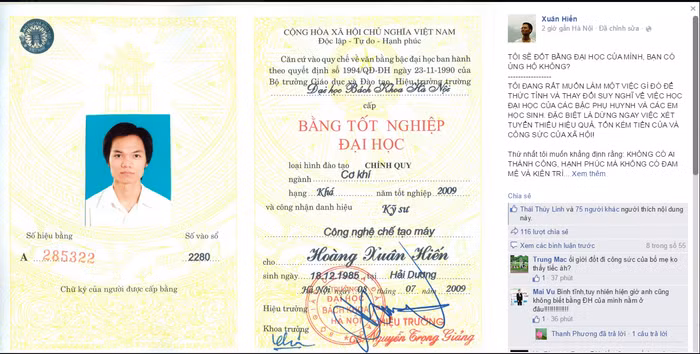 Kỹ sư cơ khí muốn đốt bằng Đại học để thức tỉnh phụ huynh học sinh Kỹ sư cơ khí muốn đốt bằng Đại học để thức tỉnh phụ huynh học sinh