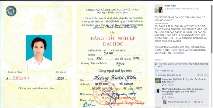 Kỹ sư cơ khí muốn đốt bằng Đại học để thức tỉnh phụ huynh học sinh