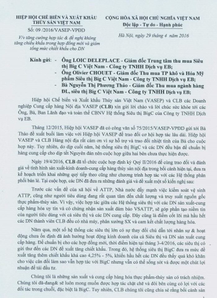 Văn bản của VASEP - ảnh Hoàng Lực. Văn bản của VASEP - ảnh Hoàng Lực.