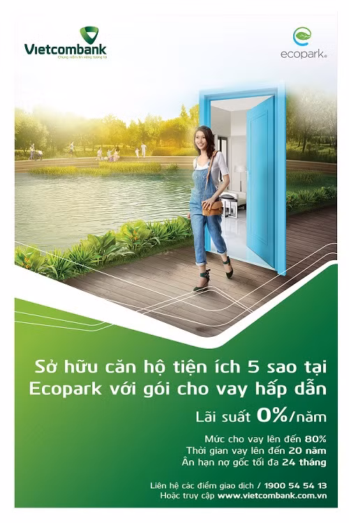 Khách hàng vay mua căn hộ Cảnh Hồ thuộc Khu đô thị Ecopark tại Vietcombank sẽ được ưu đãi lãi suất hấp dẫn chỉ từ 0%/năm.