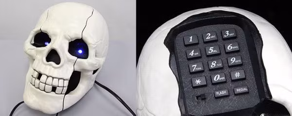 7. Điện thoại sọ đầu lâu Mẫu điện thoại sọ đầu lâu này độc đáo ở chỗ nó được gắn đèn LED bên trong mắt của hộp sọ sẽ phát sáng khi điện thoại đổ chuông và nó khá nhẹ khoảng 440g.