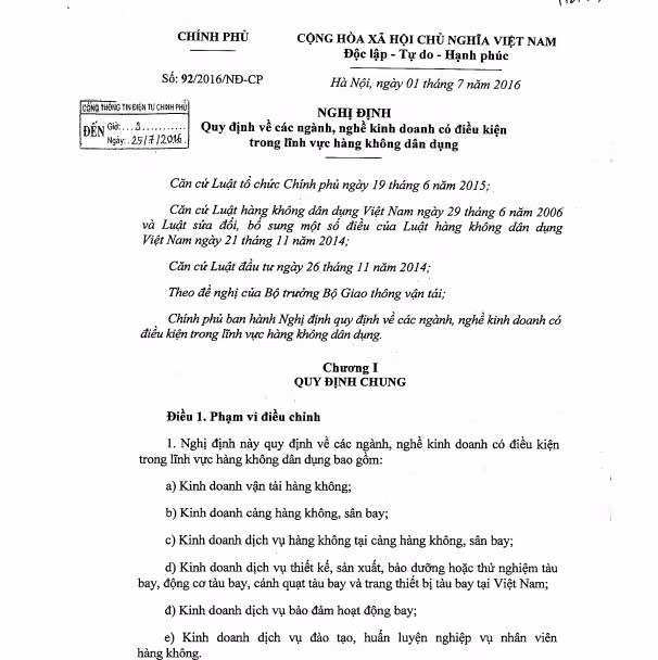 Nghị định 92 có hiệu lực từ 1/7/2016 - ảnh chụp màn hình