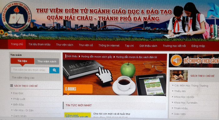 Giao diện thư viện điện tử của Phòng giáo dục quận Hải Châu (Đà Nẵng). Ảnh: An Nguyên Giao diện thư viện điện tử của Phòng giáo dục quận Hải Châu (Đà Nẵng). Ảnh: An Nguyên