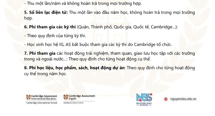 Ảnh chụp màn hình mục "Các khoản chi hộ thu hộ" thực hiện theo Điều 2 của Quy định nhập học Trường Trung học cơ sở - Trung học phổ thông Nguyễn Siêu. Screenshot 2024-09-05 091832.png