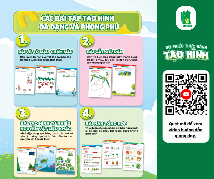 Giáo viên và phụ huynh có thể quét mã để xem video hướng dẫn giảng dạy mẫu của tác giả bộ phiếu thực hành tạo hình - cô Phạm Thảo Thùy Trân. 3.png